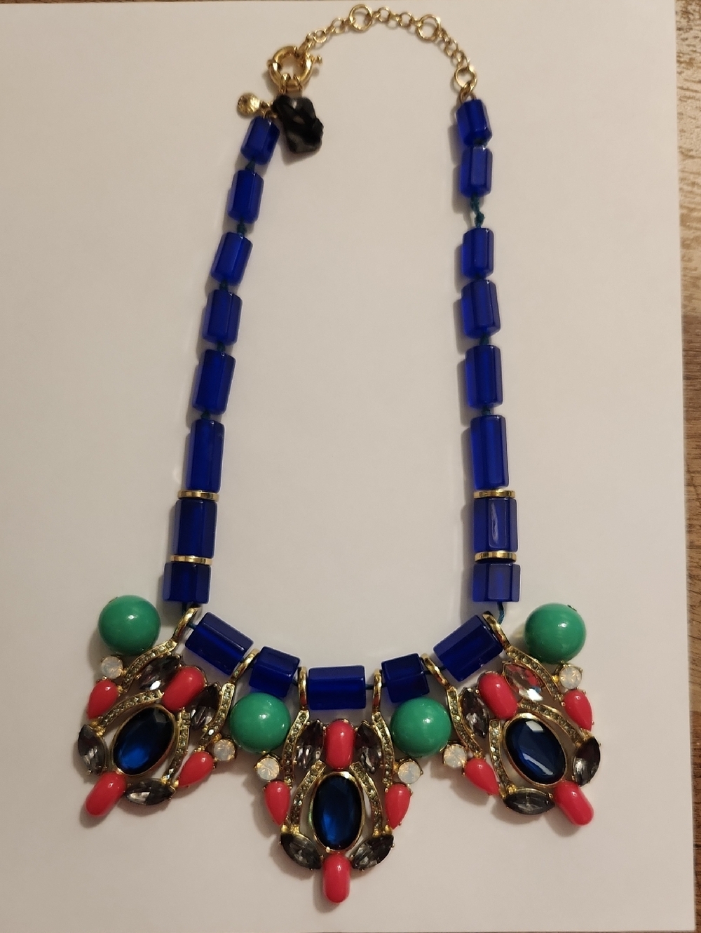 J. Crew Statement Blue, Coral & Teal Beaded Bib Necklace